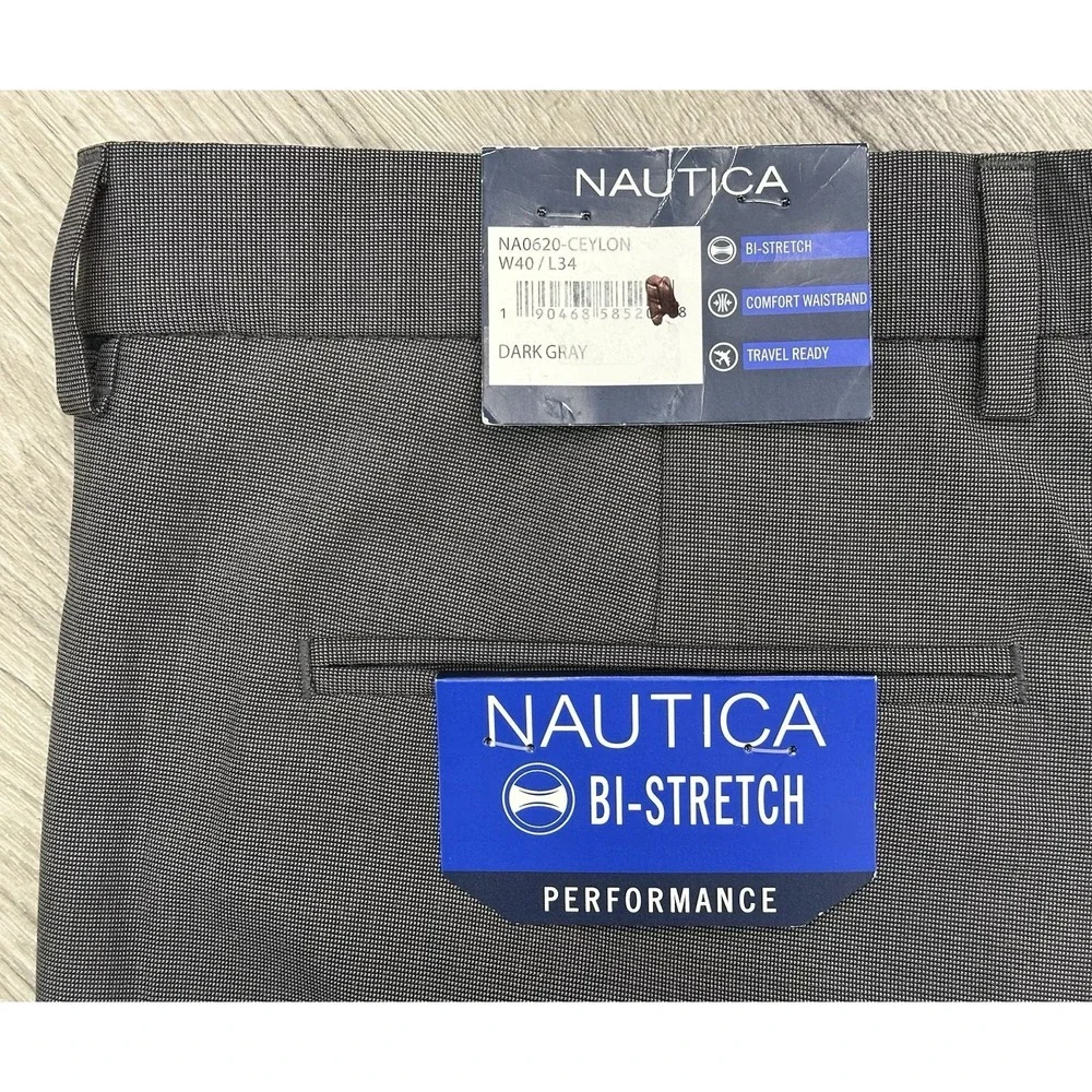 Nautica Men's Dress Pants W40/L34 Dark Gray Comfort Waist Bi-Stretch NWT‎